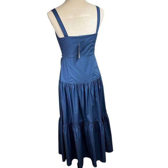 Lauren Ralph Lauren Blue Midi Sundress With 3 Tiers & Front Tie, Size 4, NEW - Picture 4 of 12